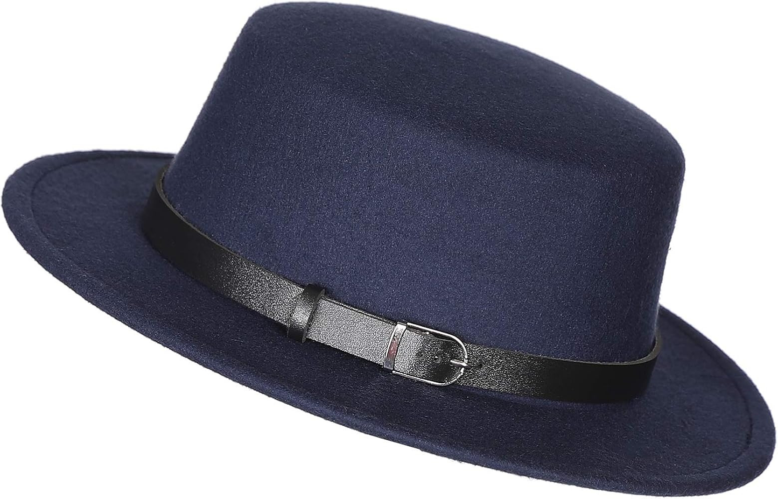 Prefe Women's Brim Fedora Wool Flat Top Hat Church Derby Belt Cap | Amazon (US)