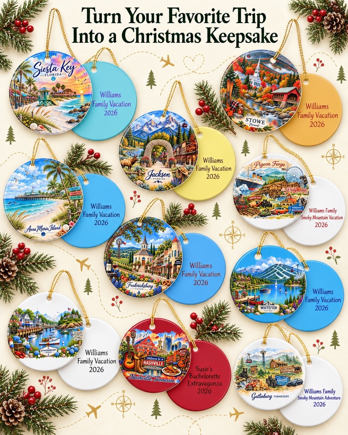 Turn your favorite trip into a Christmas keepsake. ✈️🎄

From family vacations and mountain adventures to beach getaways and girls’ trips, these personalized destination ornaments help you remember the places—and the people—that made your travels unforgettable.

Add your family name, trip, and year to create a one-of-a-kind ornament you’ll look forward to hanging on the tree every Christmas. Which destination would you choose?

#PersonalizedOrnaments #TravelKeepsake #VacationMemories #DestinationOrnaments #TravelGiftIdeas

#LTKTravel #LTKstorytime #LTKSeasonal