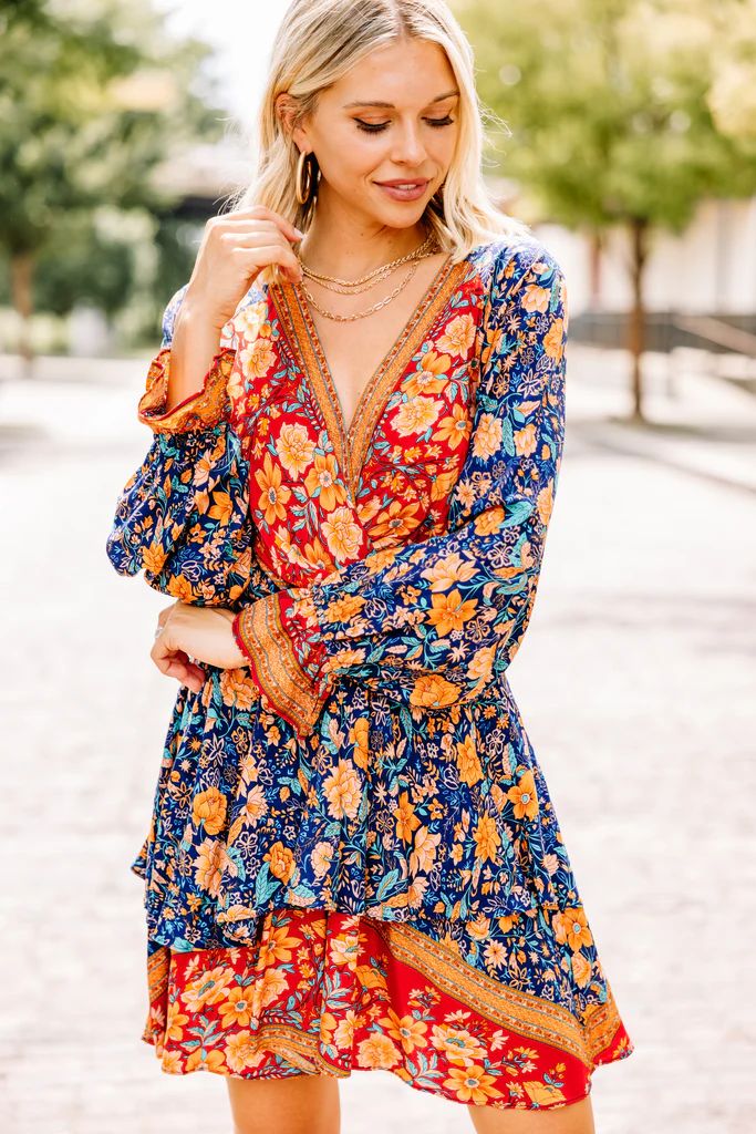 Go On With It Blue and Red Mixed Print Dress | The Mint Julep Boutique