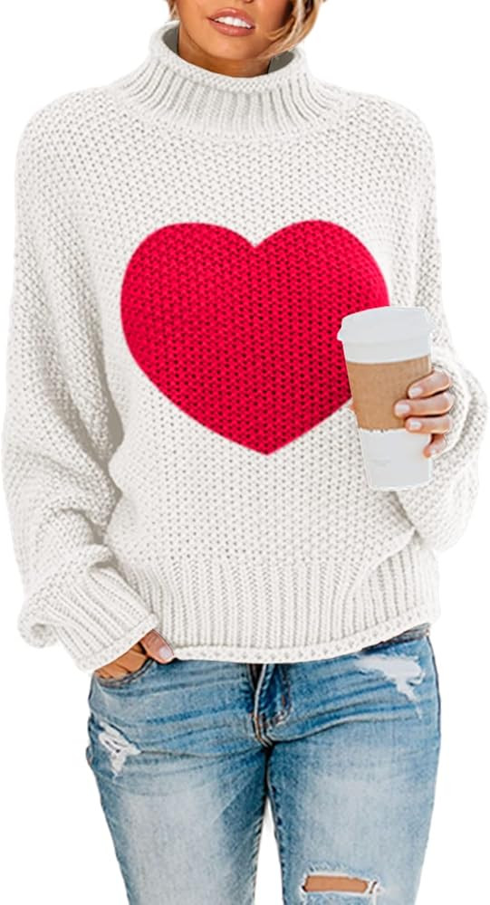 Saodimallsu Womens Heart Sweater Oversized Turtleneck Sweaters Batwing Long Sleeve Pullover Loose... | Amazon (US)
