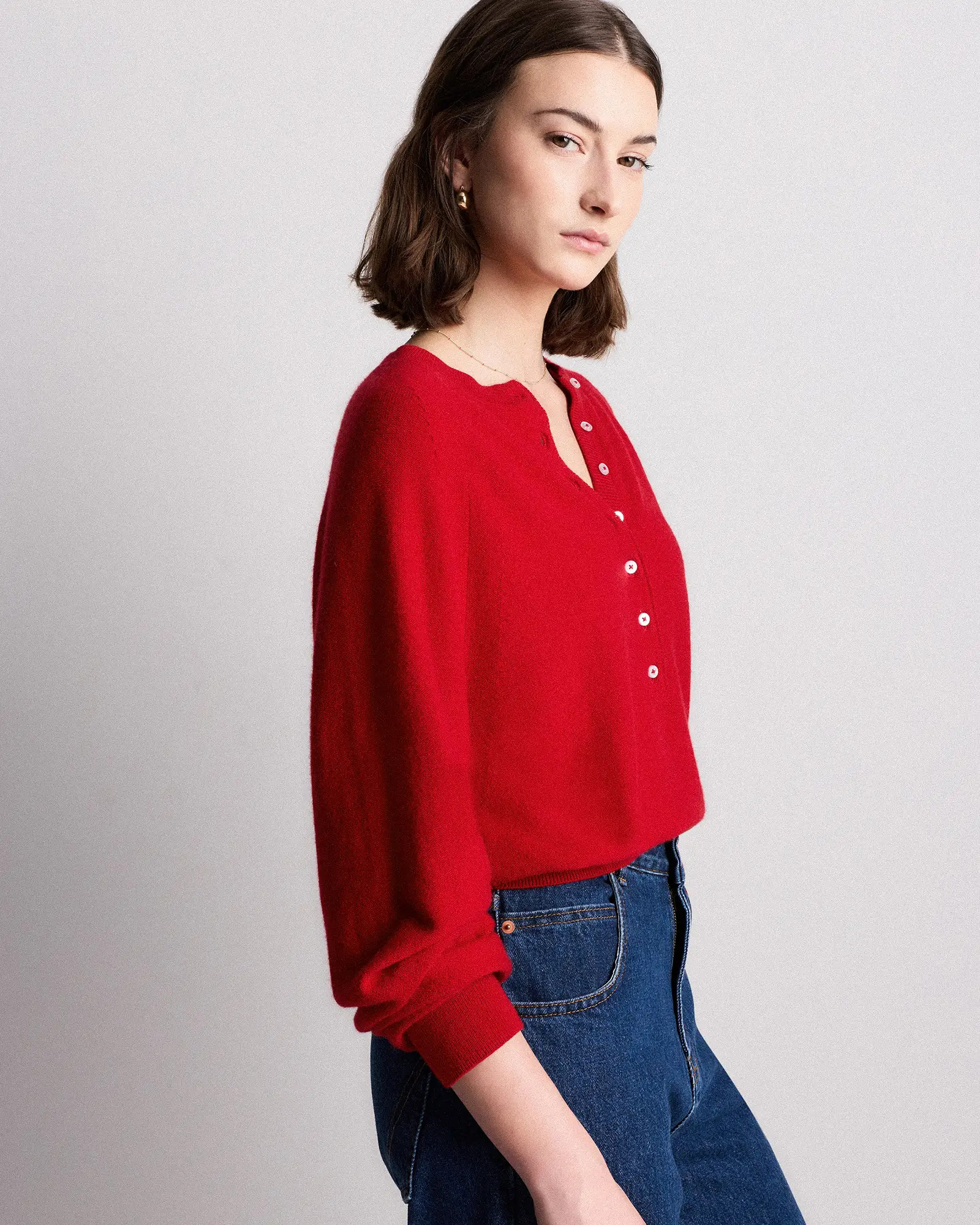 Mongolian Cashmere Dolman Sleeve Henley Sweater | Quince