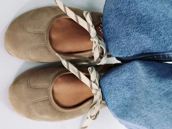 SPLIT SUEDE LACE-UP BALLERINAS | Zara US
