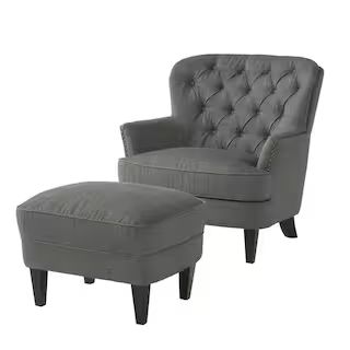 Tafton Grey Fabric Tufted Club Chair and Ottoman Set | The Home Depot