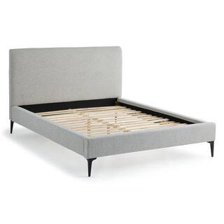 New Heights Dillon Light Gray Polyester Frame Queen Upholstered Platform Bed with Metal Legs NWHT... | The Home Depot