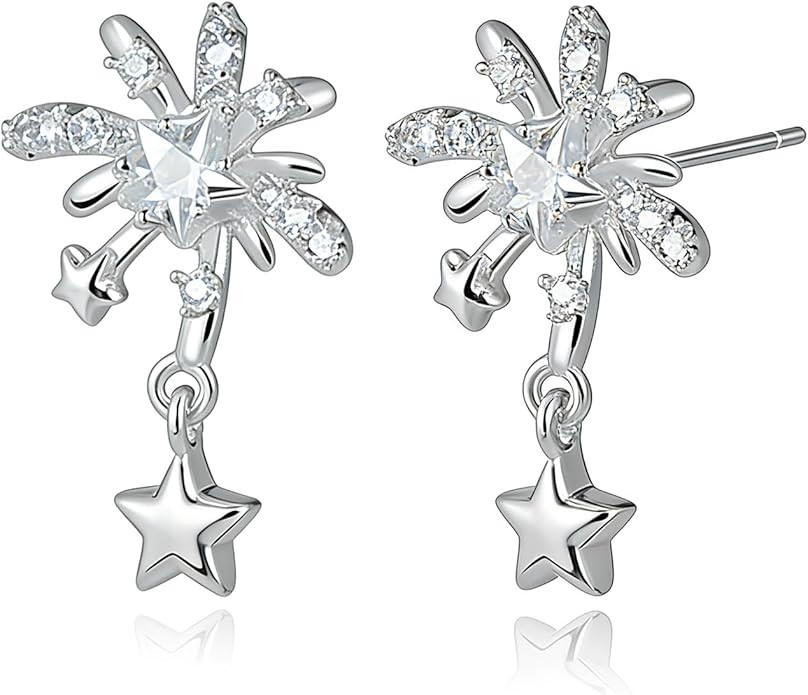 Solid 925 Sterling Silver CZ Firework Stud Earrings for Women Teens Firework Earrings Studs Hypoa... | Amazon (US)