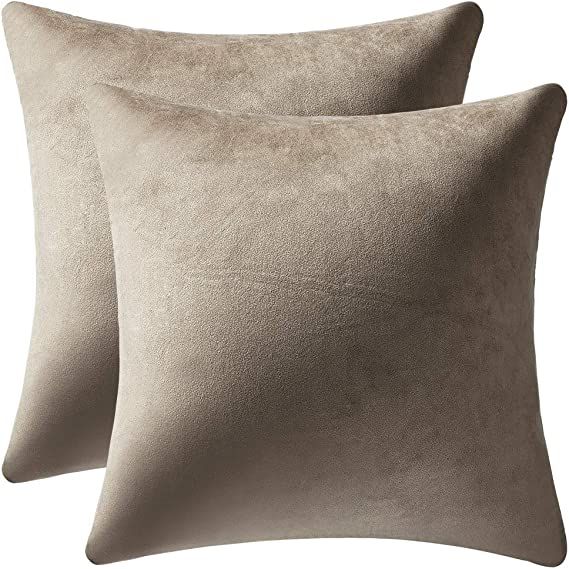 DEZENE Decorative Pillow Covers 18x18 Taupe: 2 Pack Cozy Soft Velvet Square Throw Pillow Cases fo... | Amazon (US)