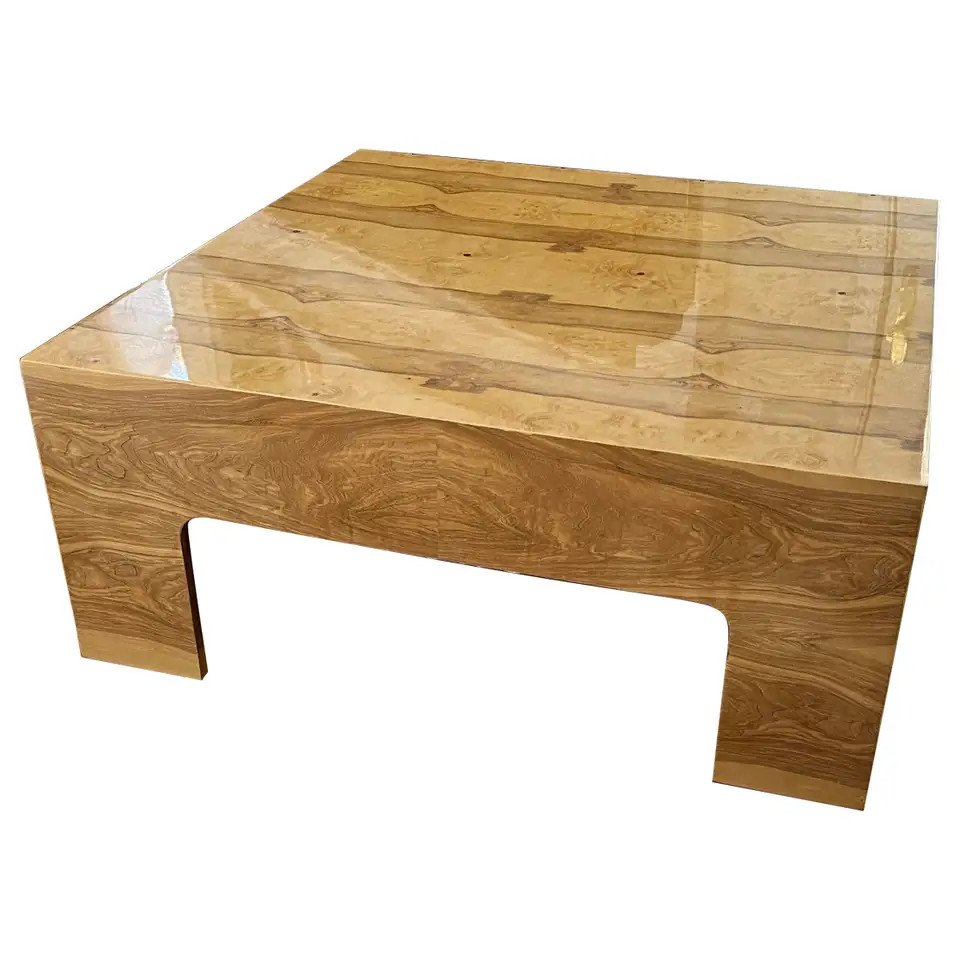 Olive Burl Wood Parsons Coffee Table in the Style of Milo Baughman | 1stDibs