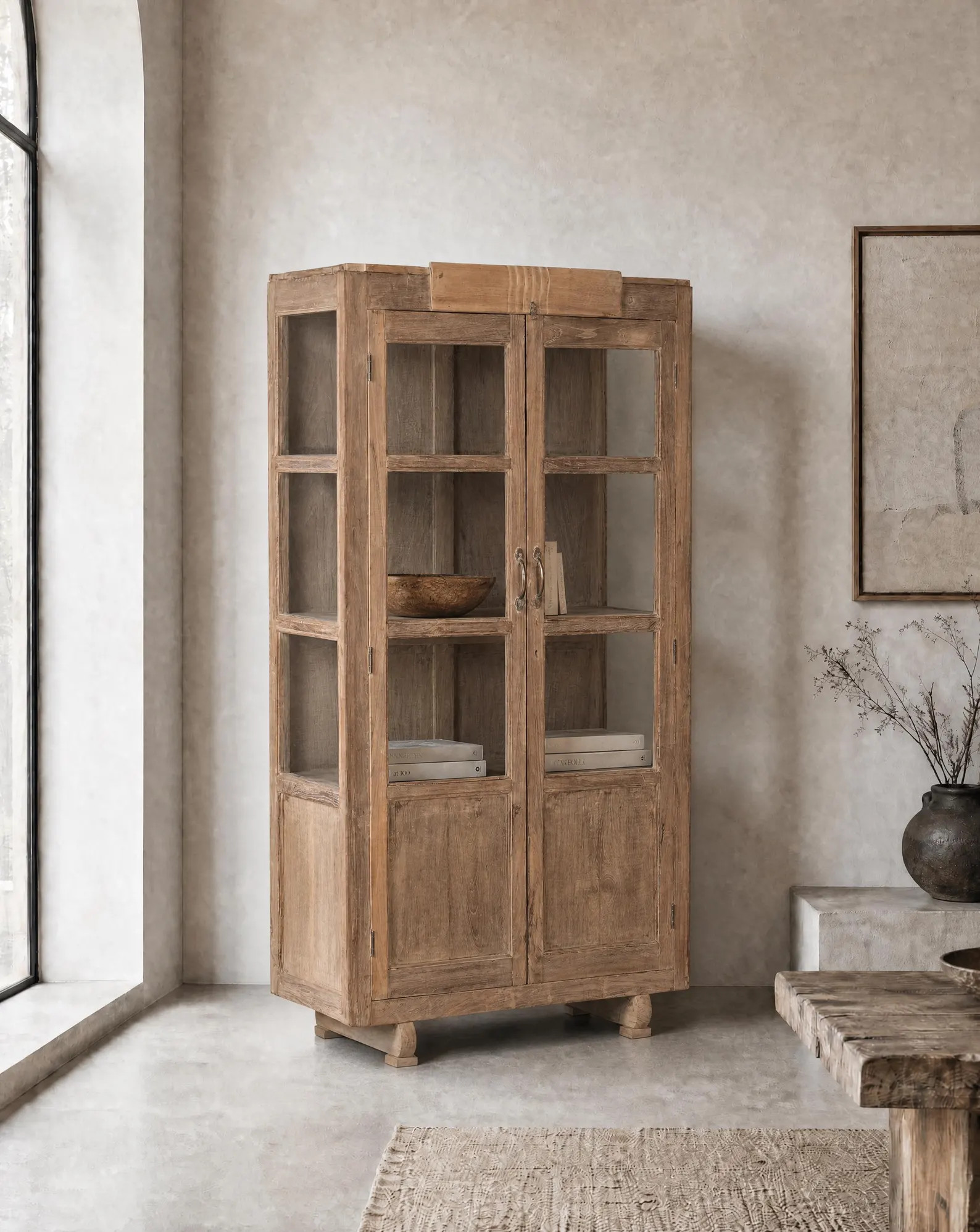 Vintage Teak Wood Armoire | Antique Indian Glass Cabinet | Rustic Display Cabinet | Wabi Sabi Hom... | Etsy (Global)