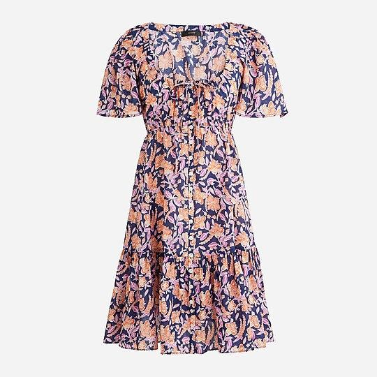 Button-front cotton voile beach dress in painted block print | J. Crew US