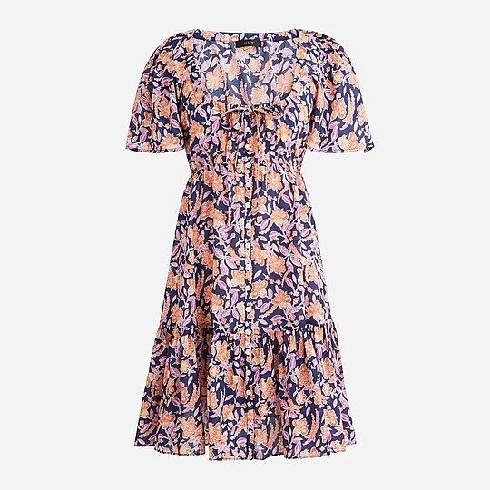 Button-front cotton voile beach dress in painted block print | J.Crew US