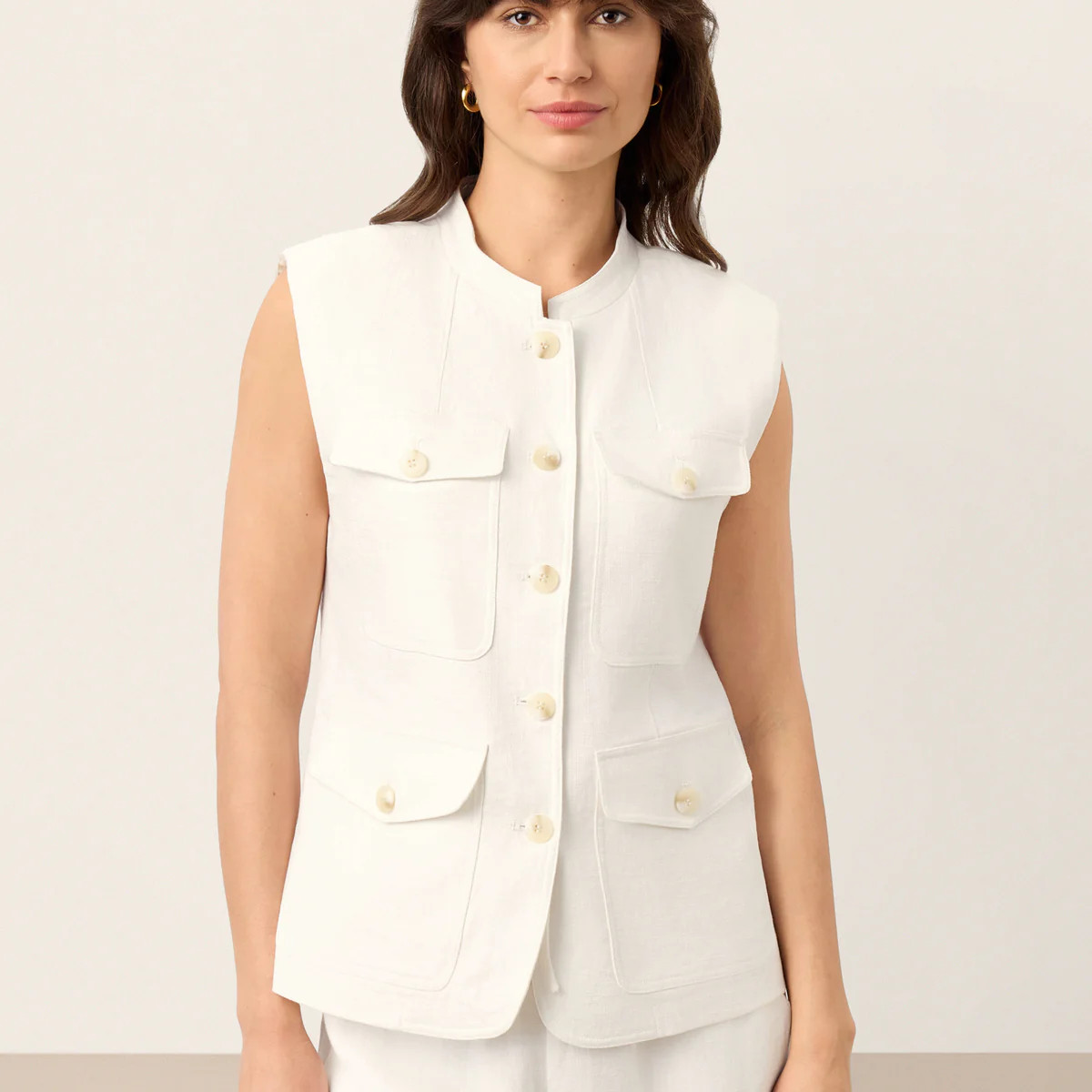 Linen Four-Pocket Tailored Sleeveless Vest COSIMA | LINTICO