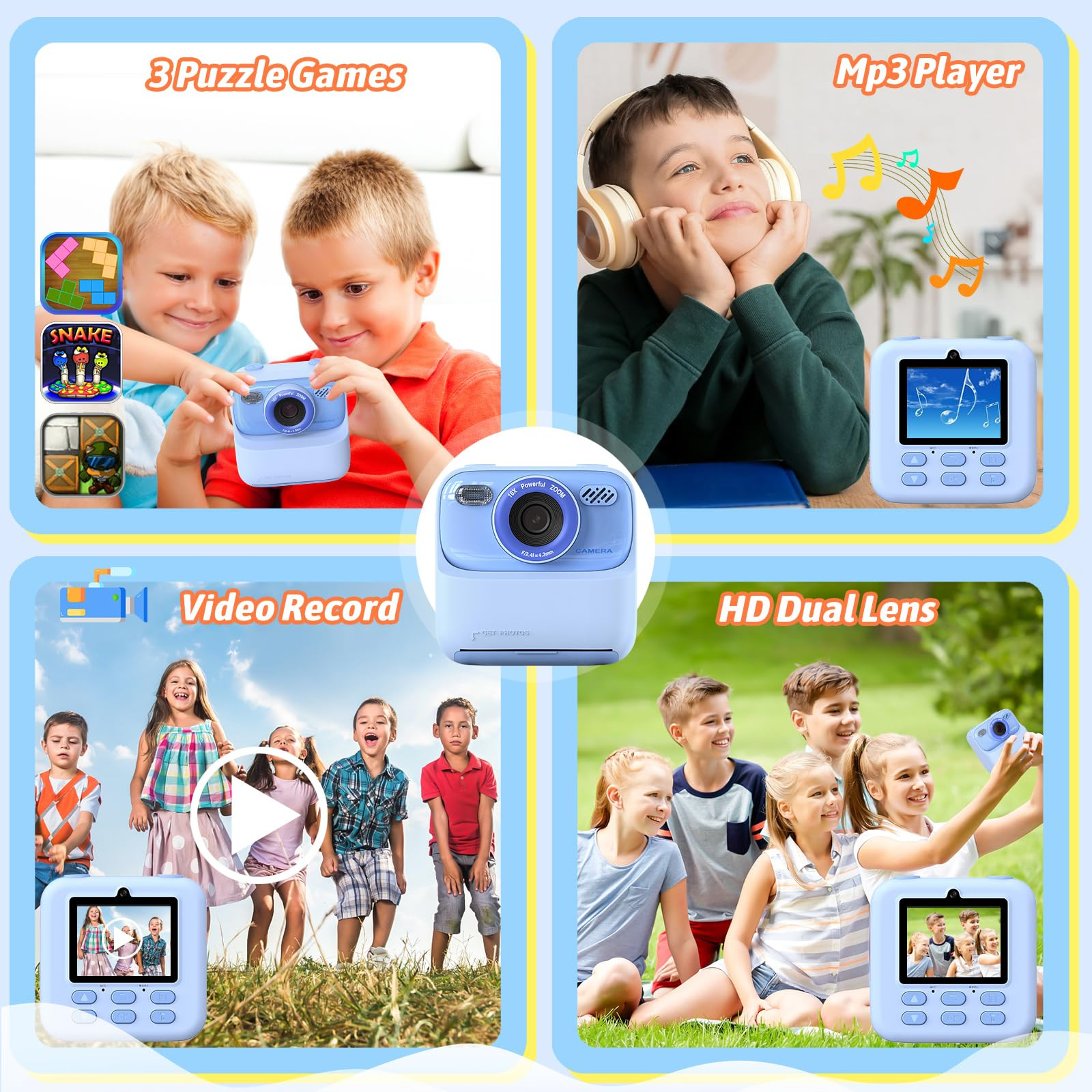 Kids Instant Digital Cameras for Boys and Girls, 1080P HD Dual-Lens Selfie Digital Camera with Pr... | Amazon (US)