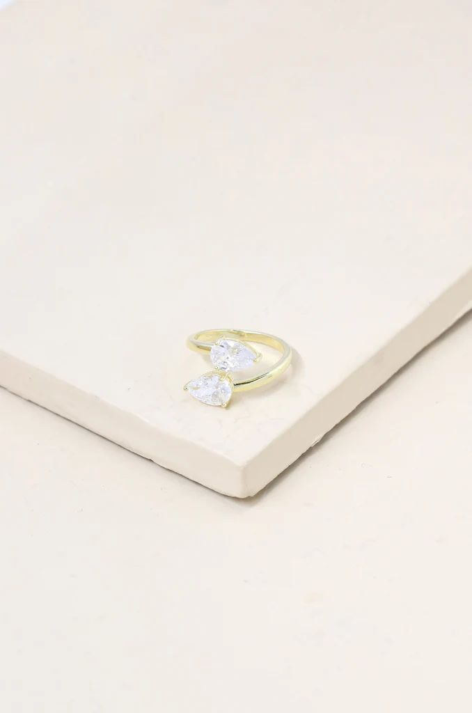 Crystal Teardrop 18k Gold Plated Wrap Ring | Ettika