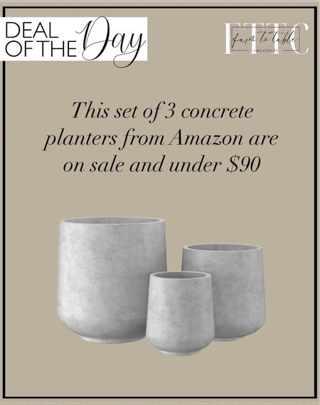 Deal of the Day. Follow @farmtotablecreations on Instagram for more inspiration.

This best selling concrete planter set is currently on sale and under $90. I have a planter for my olive tree from the same company and it’s wonderful quality. Definitely getting these! 

Amazon Home. Amazon Home Finds. Amazon Deals. Outdoor Decor. Outdoor Patio Finds  

#LTKSaleAlert #LTKHome #LTKFindsUnder100