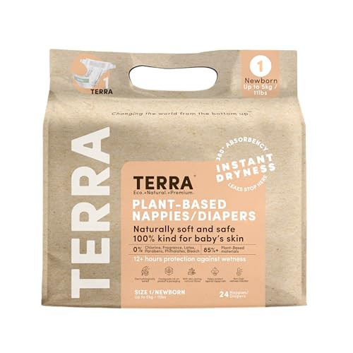 Terra Diapers Size 1 Newborn: 85% Plant-Based Diapers, Ultra-Soft & Chemical-Free for Sensitive Skin, Superior Absorbency for Day or Nighttime Diapers, Designed for Newborns up to 11 Pounds, 24 Count | Amazon (US)