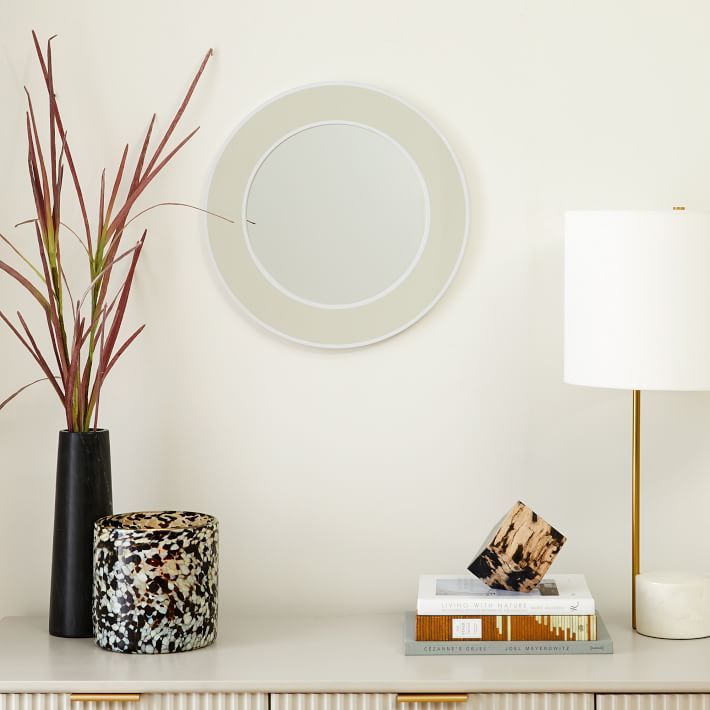 Lucy Lacquer Mirrors, Round, Sand & White, Lacquer, 18.5" | West Elm (US)