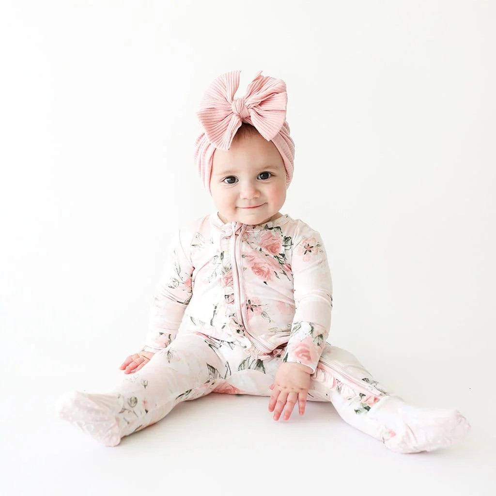 Ruffled Zippered One Piece | Vintage Pink Rose | Baby Girl One Piece | Posh Peanut