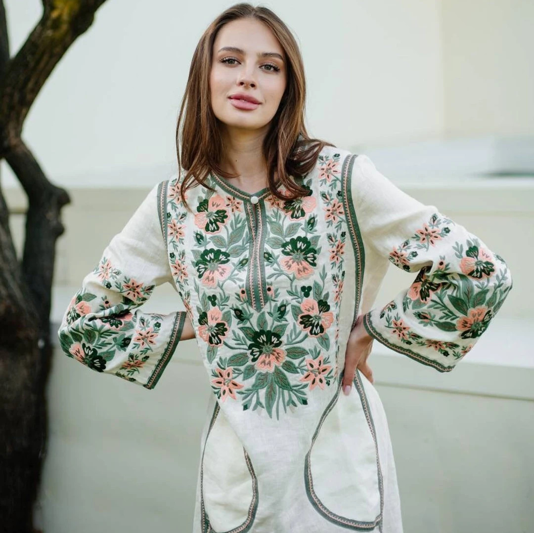 Milena Embroidered Linen Dress Fashion Ukrainian Vyshyvanka - Etsy | Etsy (US)