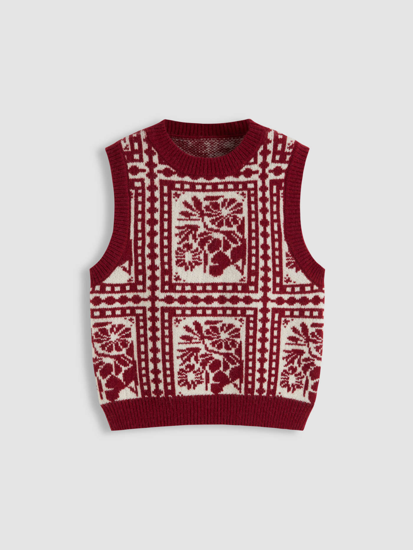 Knit Round Neckline Floral Vest | Cider