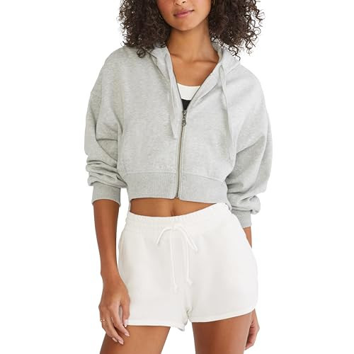 Aeropostale Cropped Full Zip Relaxed Fit Hoodie, Light Heather Grey, Large | Amazon (US)