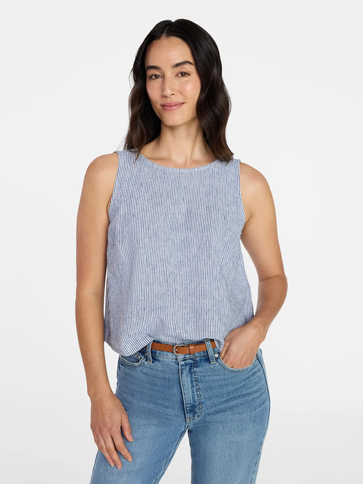 Time and Tru Women’s Linen Blend Sleeveless Top, Sizes XS-XXXL | Walmart (US)