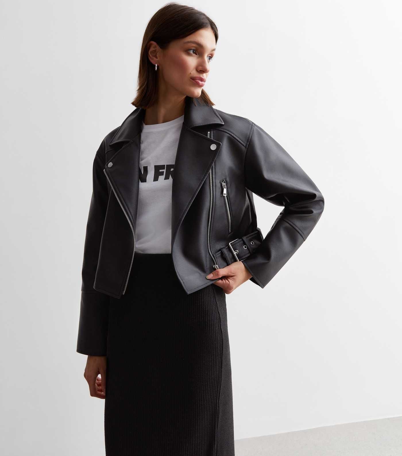 Black Leather-Look Cropped Oversized Biker Jacket
						
						Add to Saved Items
						Remove fr... | New Look (UK)