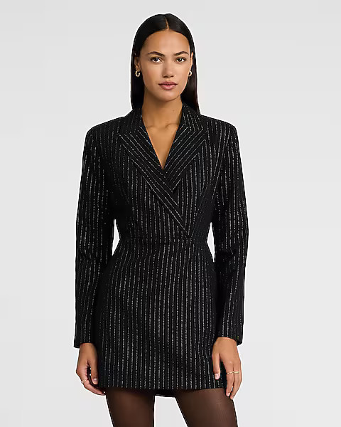 Metallic Pinstripe Long Sleeve Blazer Romper | Express