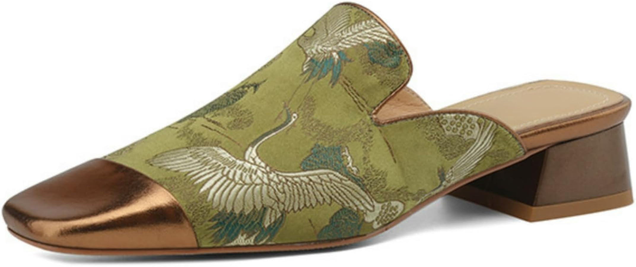 Retro Elegant Crane Embroidery Slippers for Women Satin & Ultra-Suede Upper Anti-SlipRubber Soles Indoor Outdoor Slippers | Amazon (US)