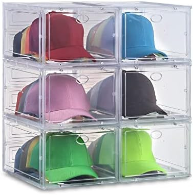 INSTY Hat Organizer Box for Baseball Caps, 6 Pack Plastic Hat Storage Containers, Clear Hat Box f... | Amazon (US)