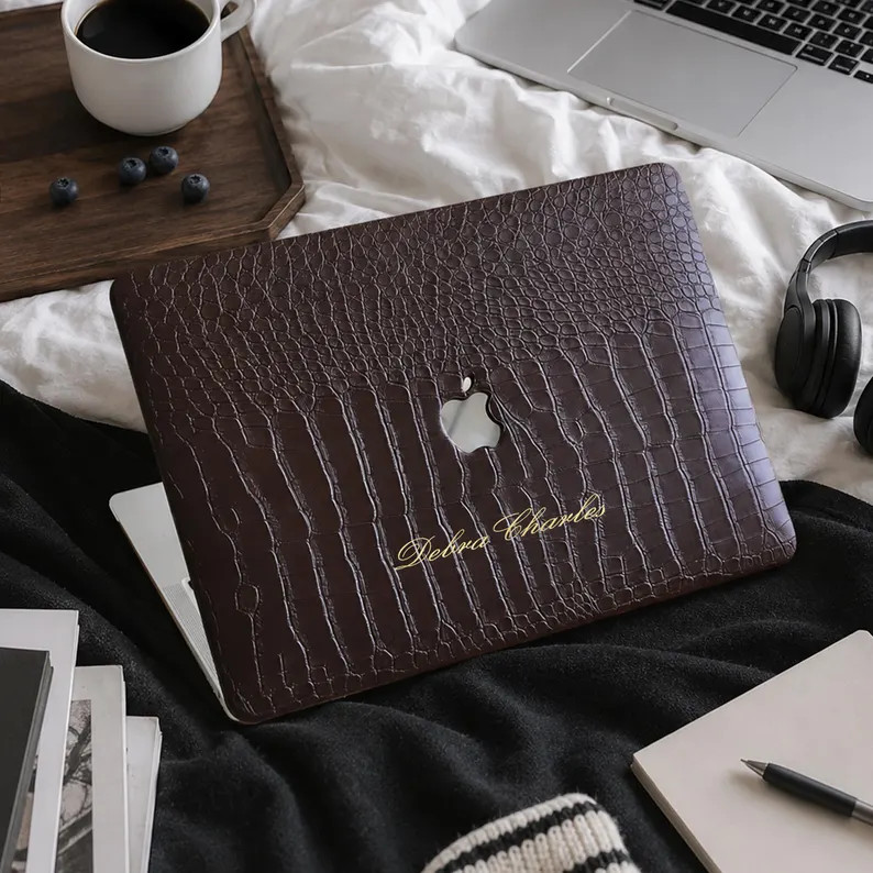 Dark Brown Crocodile Texture Leather  MacBook Case Protective Case For 2026 Neo 13 Air 15/13 A34... | Etsy (Global)