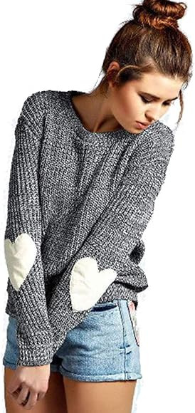 Women's Cute Heart Pattern Patchwork Casual Long Sleeve Round Neck Knits Sweater Pullover | Amazon (US)