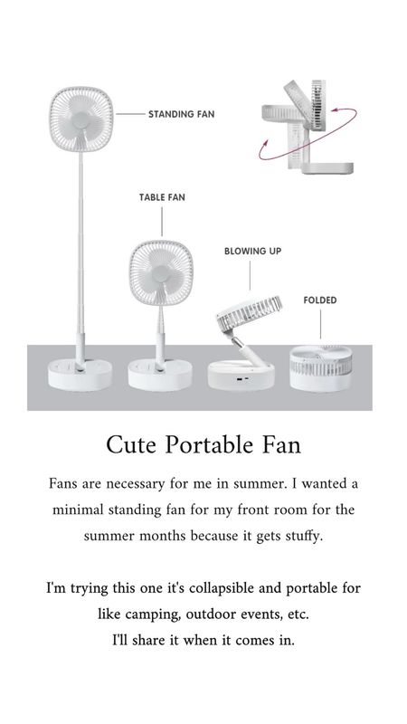 I love good looking utilitarian items. This fan looks so convenient and I can’t wait to get it in person! It looks like a summer must have! It charges as well so you can take it on all your summer adventures! 

Comes in lots of colors, I chose white. 

#LTKHome #LTKTravel