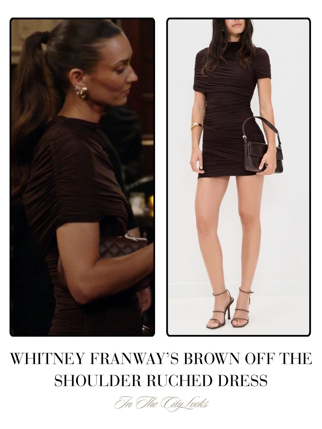 Whitney Franway’s Brown Off The Shoulder Ruched Dress