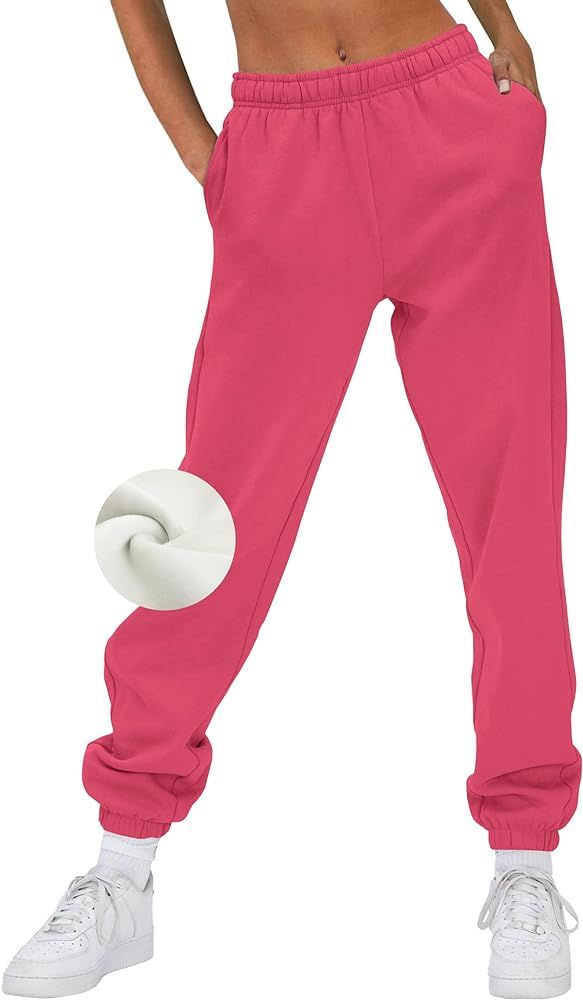 AUTOMET Women’s Casual Baggy Fleece Sweatpants High Waisted Joggers Pants | Amazon (US)
