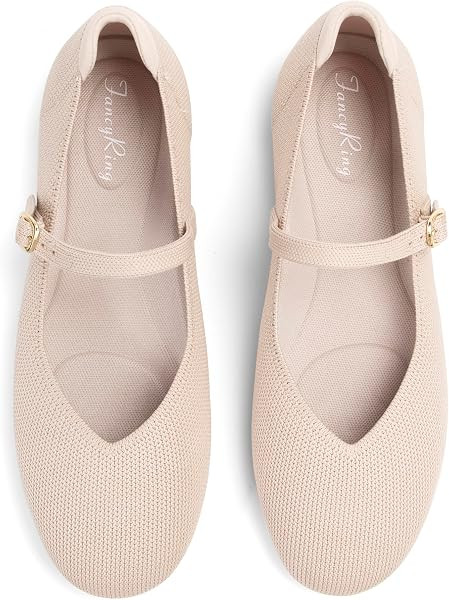 Flats for Women Mary Jane Shoes Knit Round Toe Ballet Flats with Strap Womens Comfortable Work Fl... | Amazon (US)