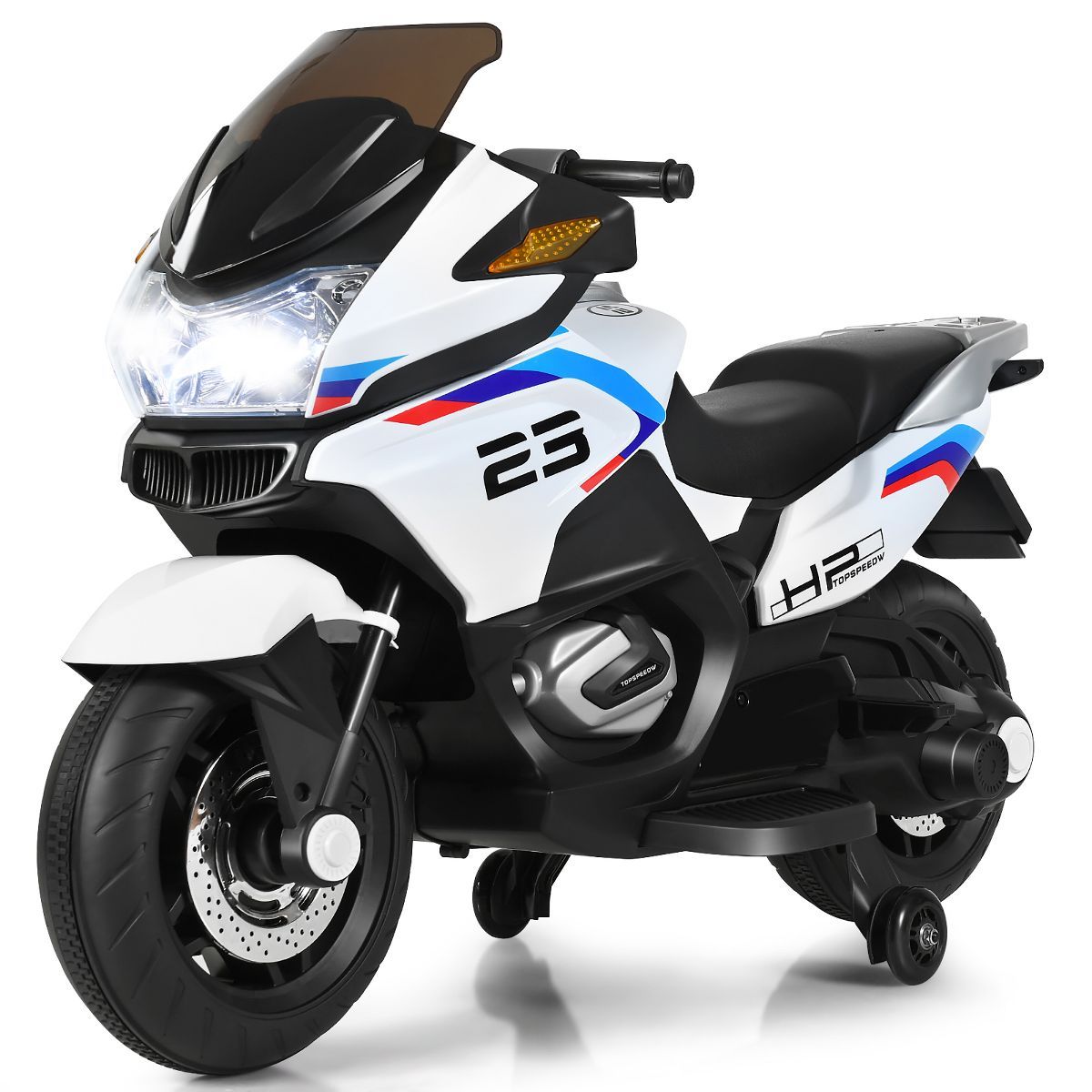 Costway 12V Kids Ride On Motorcycle Electric Motor Bike w/ Training Wheels & Light White | Target