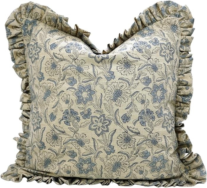 Artistic Handmade Cozy Interior Styling Linen Blend 12x20 Inch Frill Throw Cushion Cover Floral B... | Amazon (US)