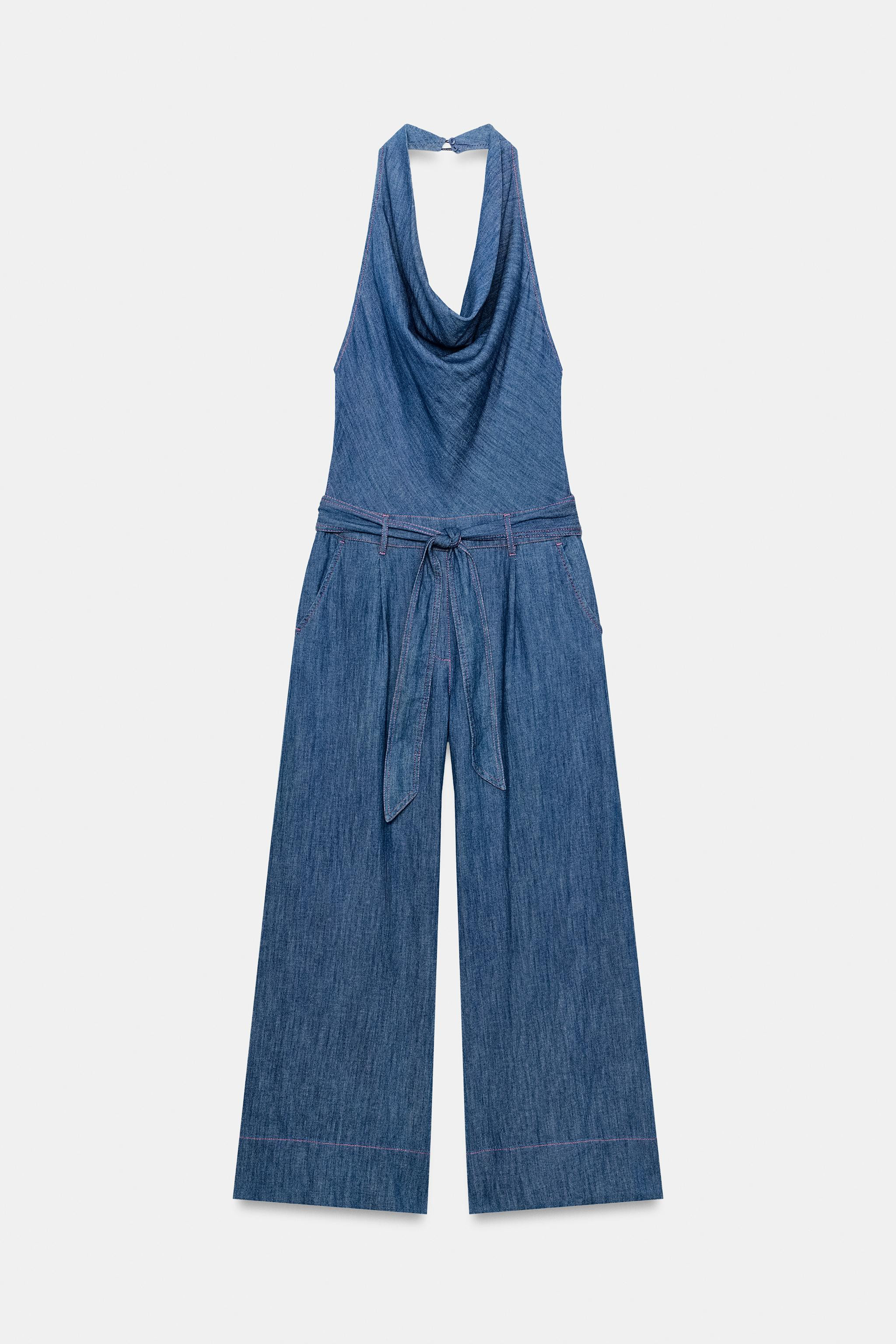 OPEN BACK BELTED HALTER JUMPSUIT | Zara US