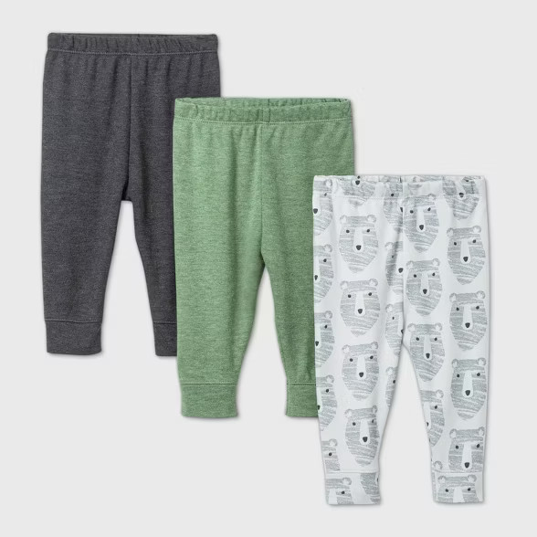 Baby Boys' 3pk Little Cub Pull-On Pants - Cloud Island™ Green/White/Gray | Target