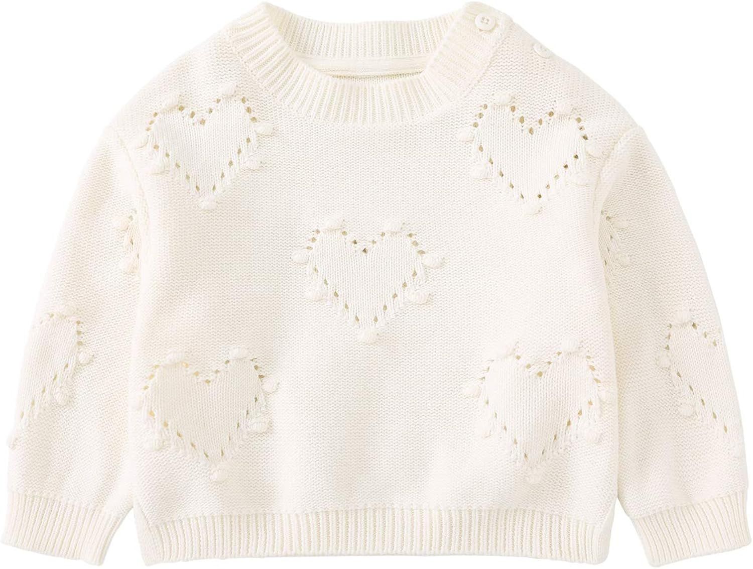 Baby Girls Knitted Sweater Pullover Tops Cute Heart Outwear Ivory 6-12 Months | Amazon (US)