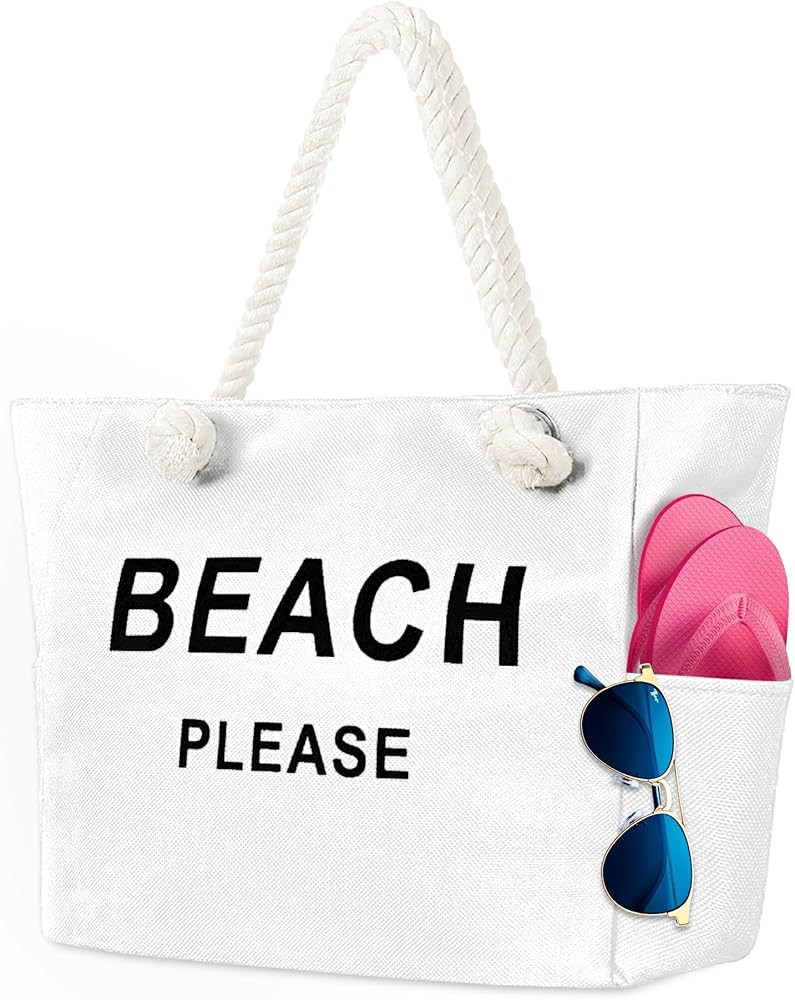 Large Canvas Beach Tote Bag with Zipper Women Swim, Travel, Shopping, Gym and Beach Holiday Cruis... | Amazon (US)