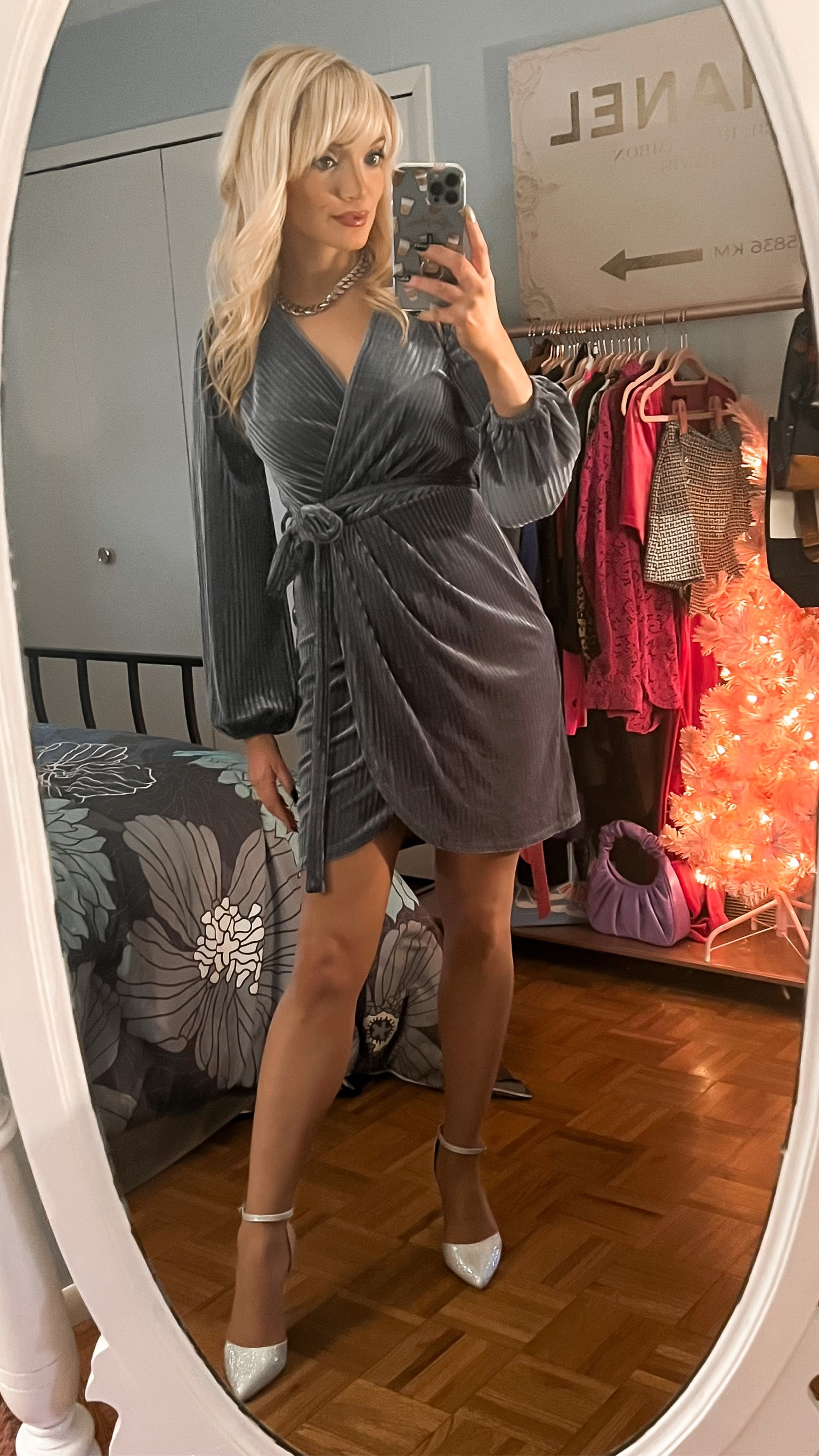 Dusty blue velvet wrap dress - silver metallic ankle strap heels - rhinestone choker - evening dress - wedding guest dress - Valentine’s Day Dress - Valentine’s Day outfit - date night dress - Amazon Fashion - Amazon Finds 

#LTKstyletip #LTKunder50 #LTKSeasonal