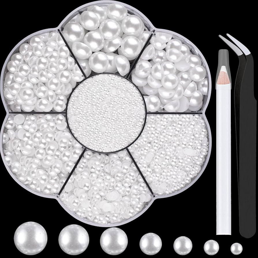 Nail Art Flat Back Half Round Pearl Kits 3, 1 Box of 5600 Pcs Flat-Back White Pearl with Tweezer ... | Amazon (US)