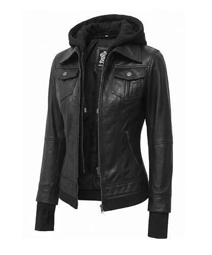 TRENDGENESIS Leather Coats for Women - Black Leather Jacket Womens with Hood | Bety Black, X-Small | Amazon (US)