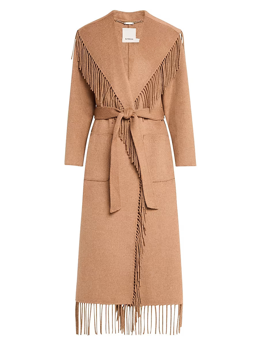 Women's Carrie Fringed Wool-Blend Coat - Camel - Size Large | Saks Fifth Avenue