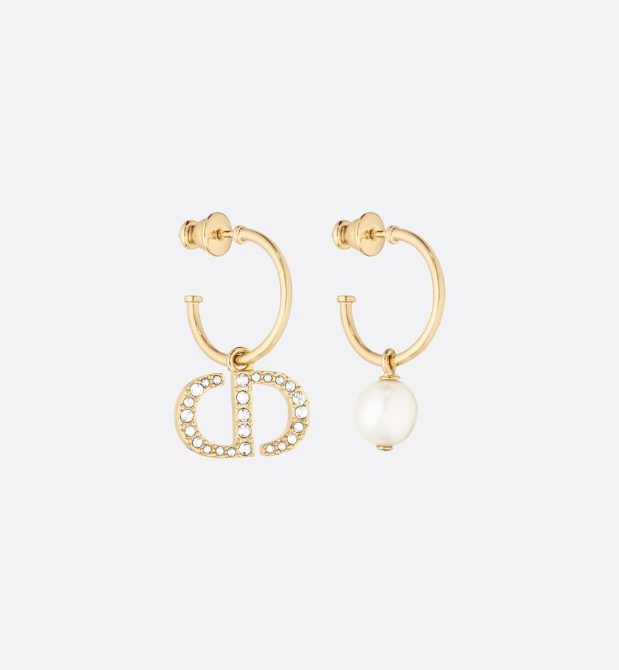 Petit CD Earrings Gold-Finish Metal and White Crystals with a White Resin PearlReference: E1548PT... | Dior Couture