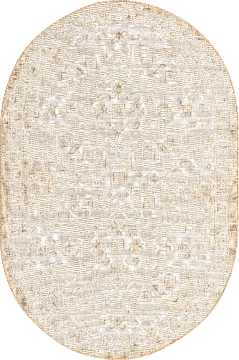 Rugs.com Outdoor Aztec Collection Rug – 5' x 8' Oval Natural Flatweave Rug Perfect for Living R... | Amazon (US)