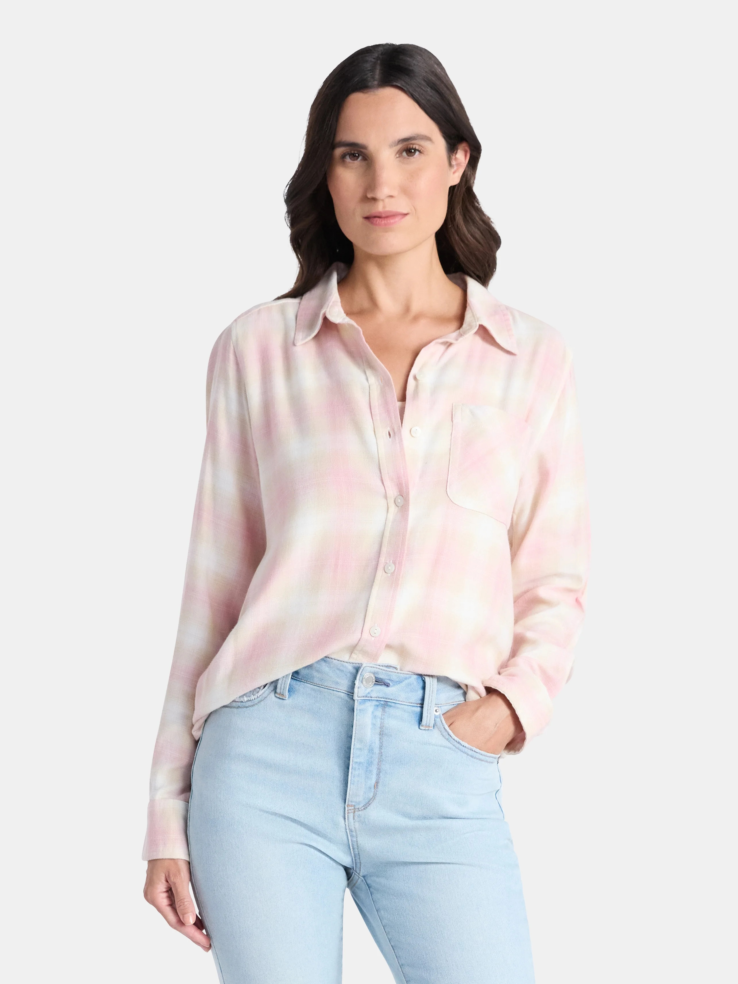 Time and Tru Women's Flannel Shirt with Long Sleeves, Sizes XS-XXXL | Walmart (US)