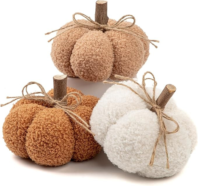 6" Fake Fall Pumpkin Decorations for Home, 3 Pcs Artificial Big Fabric Pumpkins Autumn Decor Pump... | Amazon (US)