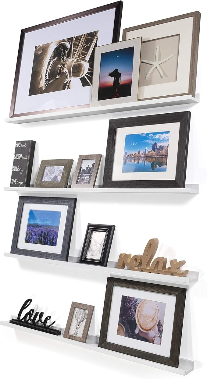 Amazon.com: Wallniture Denver 46 Inch White Floating Shelves for Wall Decor, Wood Picture Ledge S... | Amazon (US)